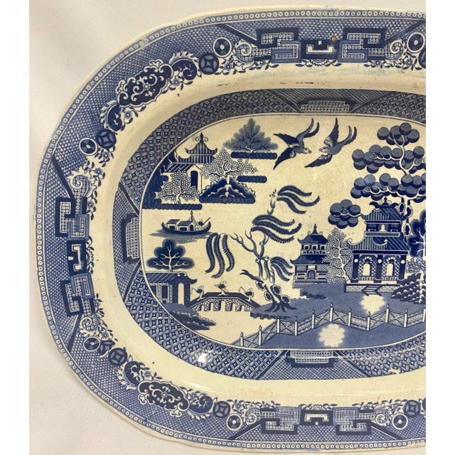 English Antique Dewes & Copestake Blue Willow Platter From England - Circa 1895 For Sale - Image 3 of 13
