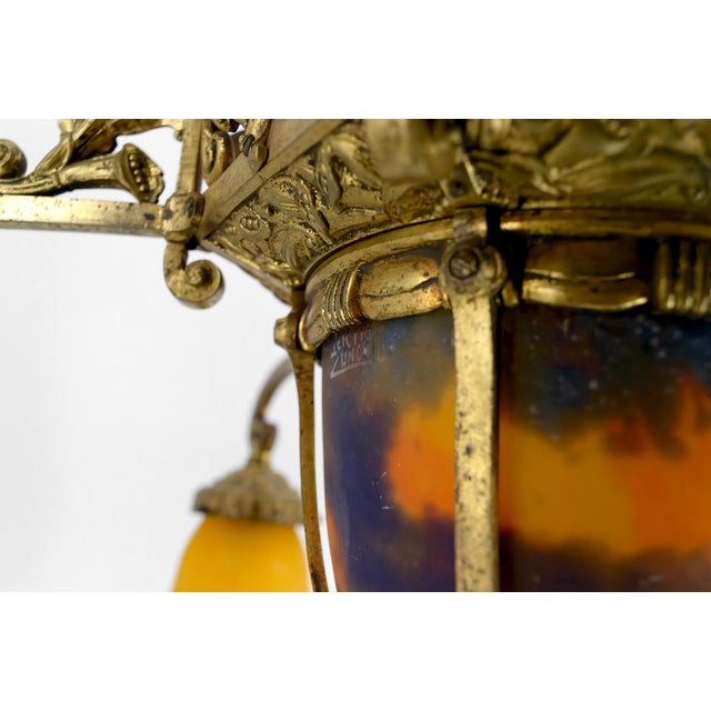 Art Deco Gilded Bronze and Blown Glass Chandelier from Muller Frères Lunéville, France, 1920s For Sale - Image 11 of 17