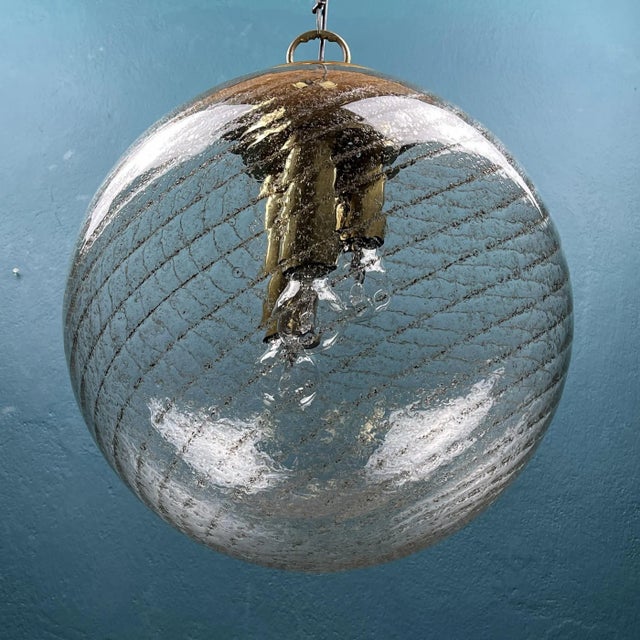 Gold Large Vintage Swirled Murano Glass Pendant Lamp from La Murrina, Italy, 1970s For Sale - Image 8 of 14