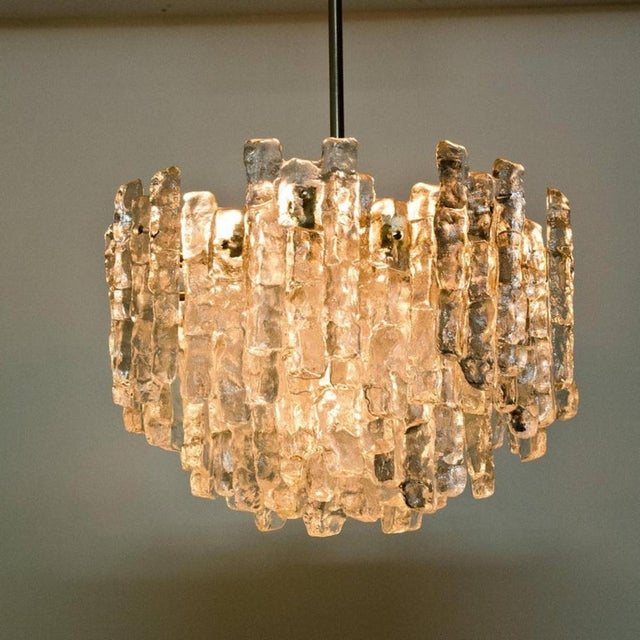 1970s Large Modern Ice Glass Chandeliers attributed to J. T. Kalmar, 1970, Set of 2 For Sale - Image 5 of 14
