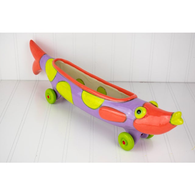Listed Artist Alison Palmer Studio Art Pottery: Whimsical Fish on Wheels For Sale - Image 4 of 18