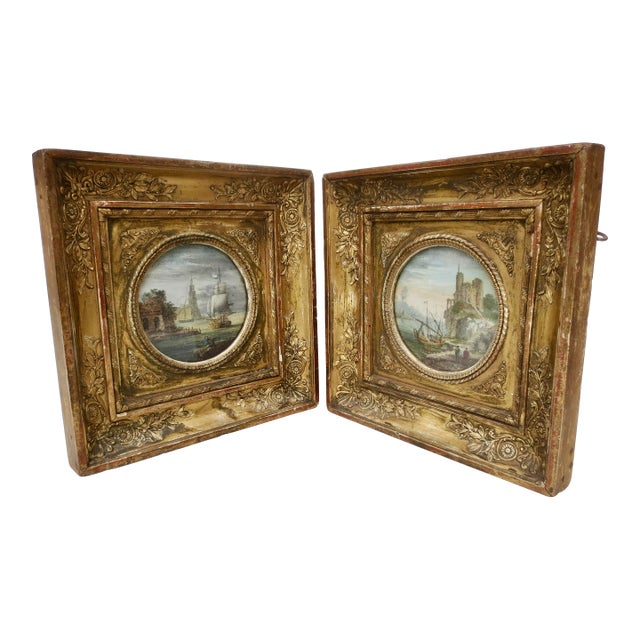 Two Biedermeier Watercolors - A Pair of 2 For Sale