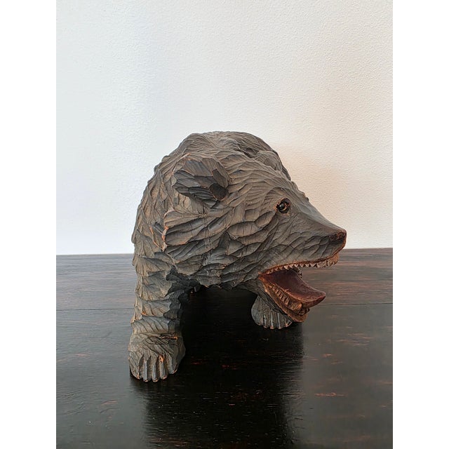 Large Vintage Indigenous Japanese Ainu Hokkaido Bear Figure Wood Carving For Sale - Image 10 of 18