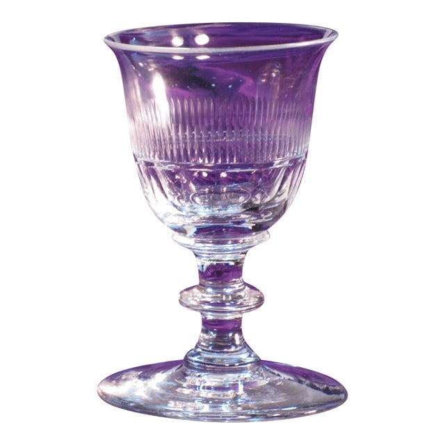Antique Clear Stemmed Wine Glass, Handmade Mouth Blown & Cut Fluting & Panels 1820-60's For Sale