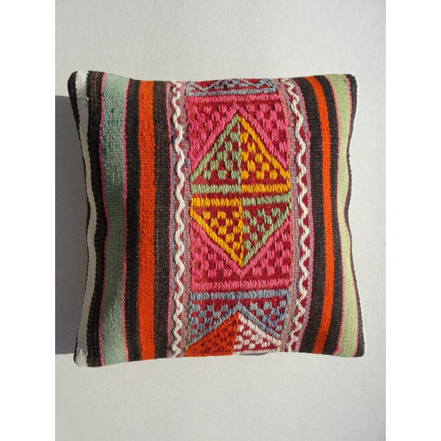 Kilim Rug Pillow Made from old turkish kilims Back side cotton and has closed with a solid hidden zipper size:16" x 16" It...