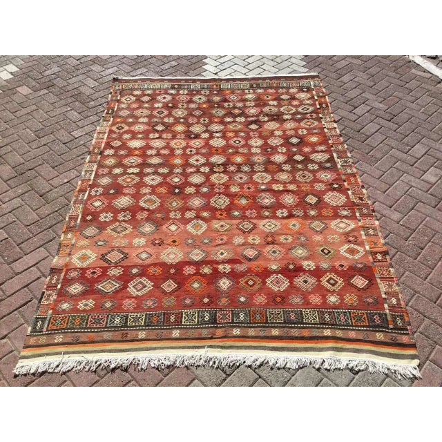 Red Vintage Rustic Turkish Kilim Rug - 76" X 110" For Sale - Image 11 of 11