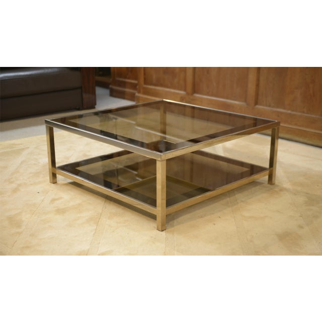 Hollywood Regency Coffee Table in Smoked Glass with Mirrored Frame, 1970s For Sale - Image 3 of 10