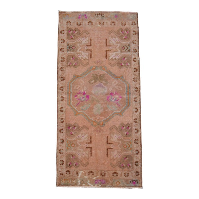 1970s Turkish Hand Made Small Rug Doormat Enrtyway Decor - 1'10" X 3'10" For Sale