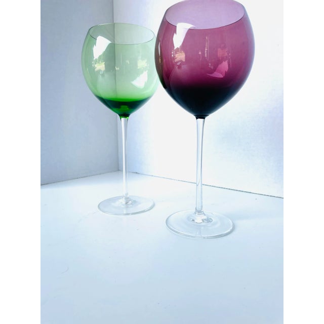 Contemporary Contemporary Lenox Holiday Gems Green & Amethyst Wine Glasses Set of 2 For Sale - Image 3 of 6