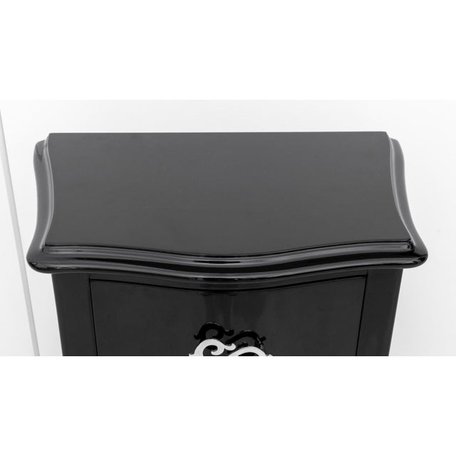Early 21st Century Rococo Revival Black Lacquered Nightstand, Pair For Sale - Image 5 of 8