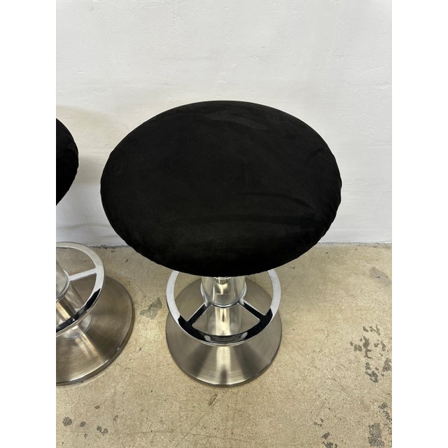 Design for Leisure Steel and Black Ultra Suede Swivel Bar Stools - a Pair For Sale In Miami - Image 6 of 12