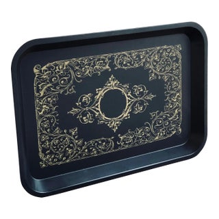 Late 20th Century Black & Gold Tole Tray For Sale