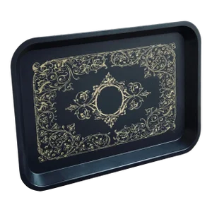 Late 20th Century Black & Gold Tole Tray