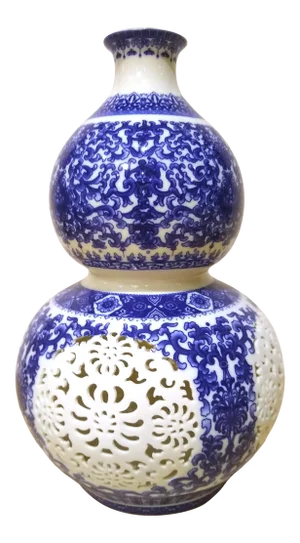 Early 20th Century Chinese Porcelain Blue and White Reticulated Huluping Vase