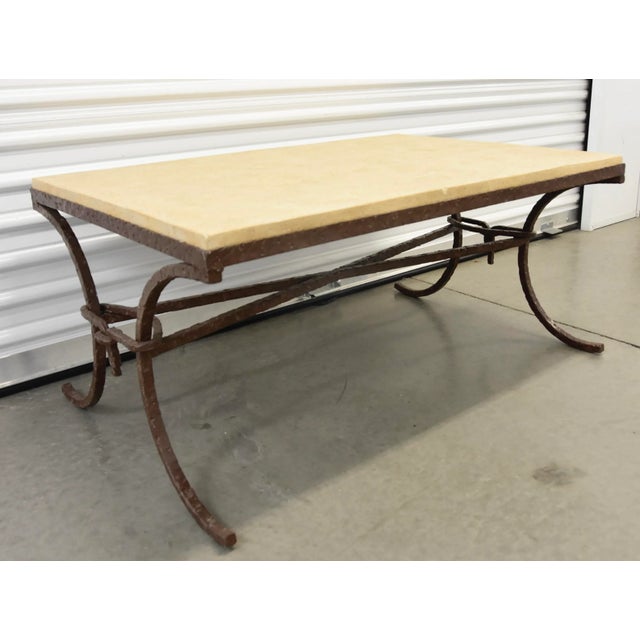 Metal Brutalist Rustic Iron Stone Top Coffee Table For Sale - Image 7 of 7