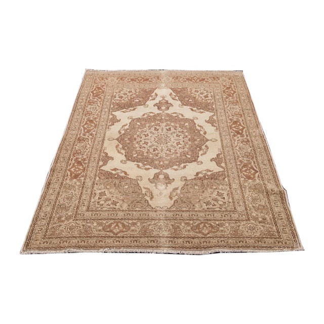 Antique Tabriz Handmade Tan Floral Scatter Wool Rug For Sale - Image 4 of 11