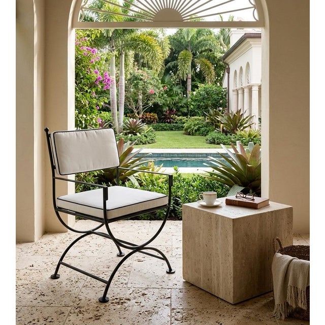 Metal Vintage Neoclassical Style Wrought Iron Outdoor Lounge Chair For Sale - Image 7 of 10