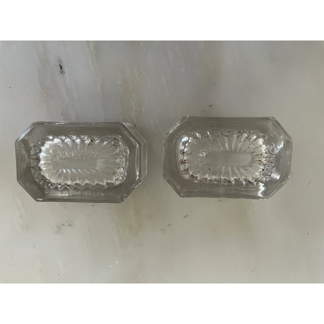 Two Antique Pressed Glass Master Salt Cellars Open Dip EAPG. Measures 3" long. 2 1/8" wide. 1 1/4" tall. Shows wear...