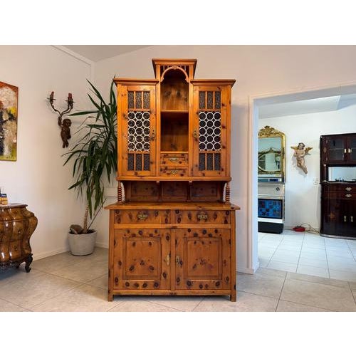 Swiss pine sideboard with glass doors, kitchen credenza. Dimensions: Height x Width x Depth 224 x 119 x 63 cm. Swiss pine...