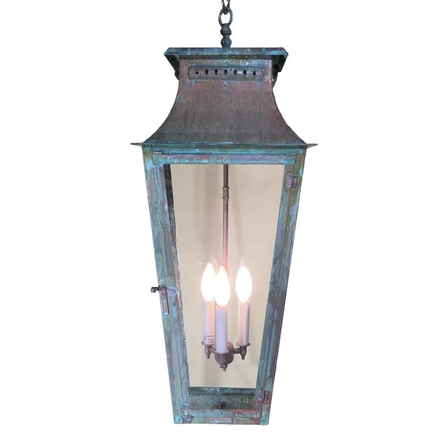 Large Four Sides Hanging Copper Lantern For Sale