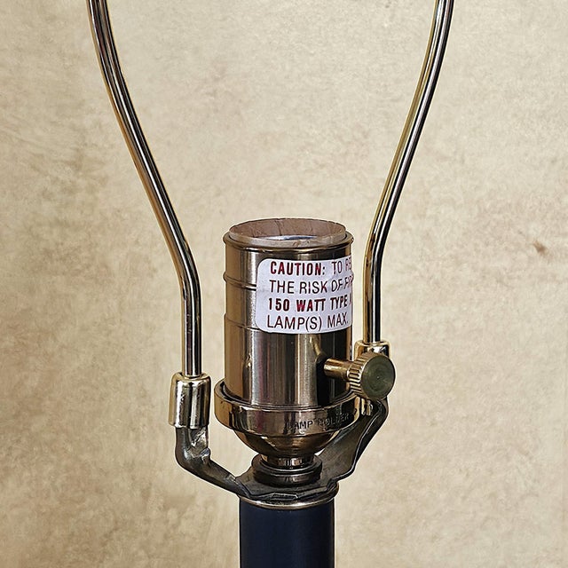 Brass 1970s Ethan Allen Mid-Century Modern Antiqued Brass Orb Table Lamp With Drum Shade For Sale - Image 8 of 18
