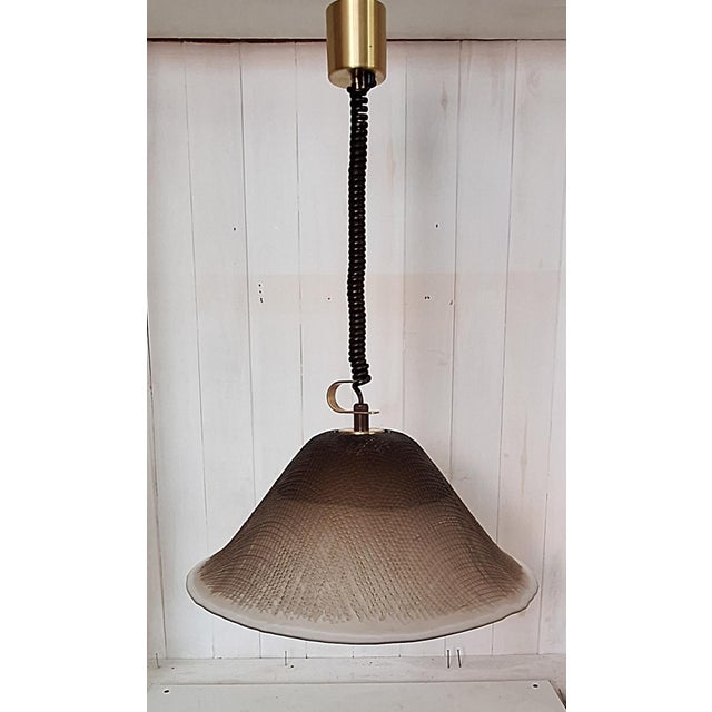 Vintage Ceiling Lamp with Tinted Relief Glass Shade from Peill & Putzler, 1970s, in Very Good conditions. Designed 1970 to...