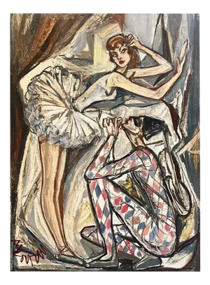 Vivaldo Martini, Harlequin and Ballerina, Oil on Canvas