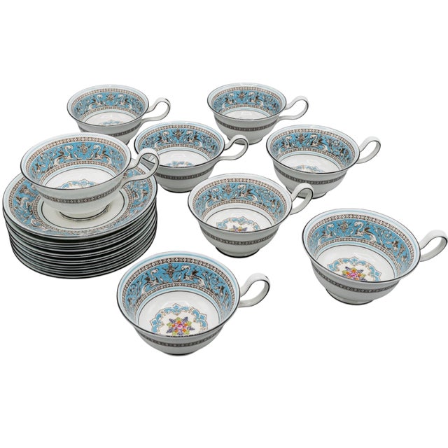 English Set of Wedgwood Florentine Turquoise Porcelain Dinnerware 68 Pc For Sale - Image 3 of 10
