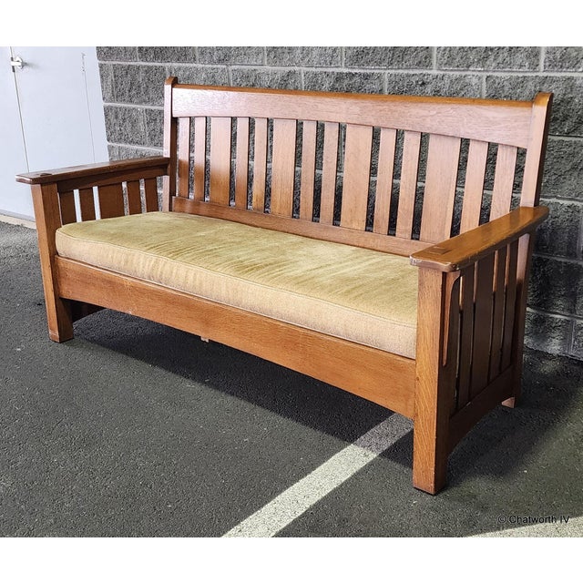 1910s Antique Mission Oak Arts & Crafts Period Charles P. Limbert Settee Settle, C1906-1915 For Sale - Image 5 of 16