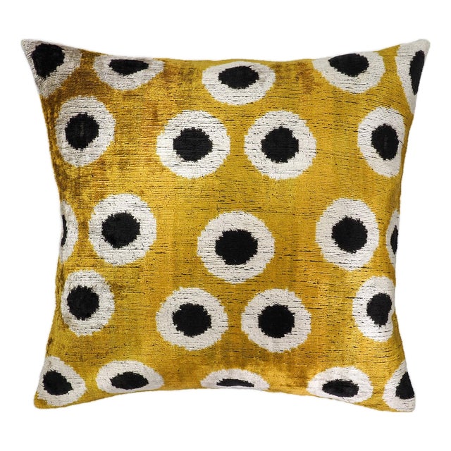 Golden Orbs Silk Velvet Ikat Throw Pillow Cover, 20 X 20 For Sale