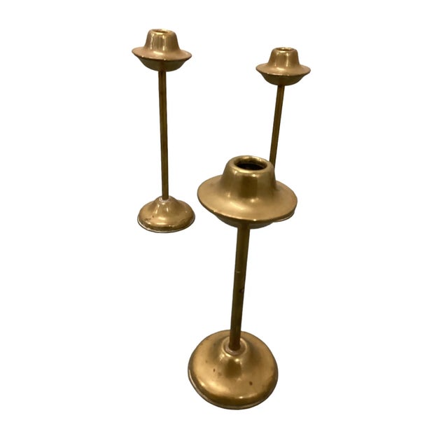 Contemporary Modern Brass Candlesticks - Set of 3, Denmark, 1960s For Sale - Image 3 of 6