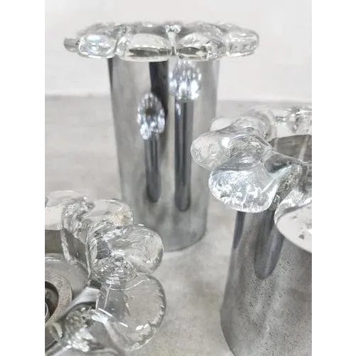 Vintage Chrome and Glass Flower Wall Sconces, 1970s, Set of 3 For Sale - Image 6 of 7