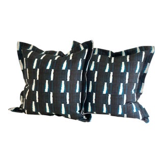 24” Indigo Dyed Linen Pillows by Jim Thompson - a Pair For Sale