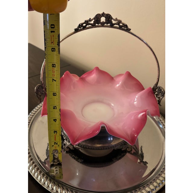 Bright Pink Antique Victorian Bridal Basket W/Hand Blown Glass Bowl. For Sale - Image 8 of 11