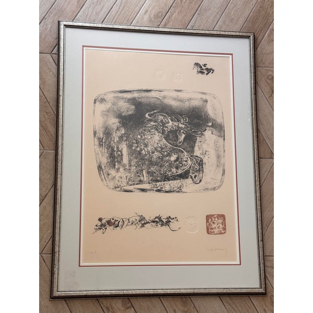 This artwork "titled "Horses #V" 1974 is an original color lithograph, with embossing by French/Vietnamese artist Hoi...