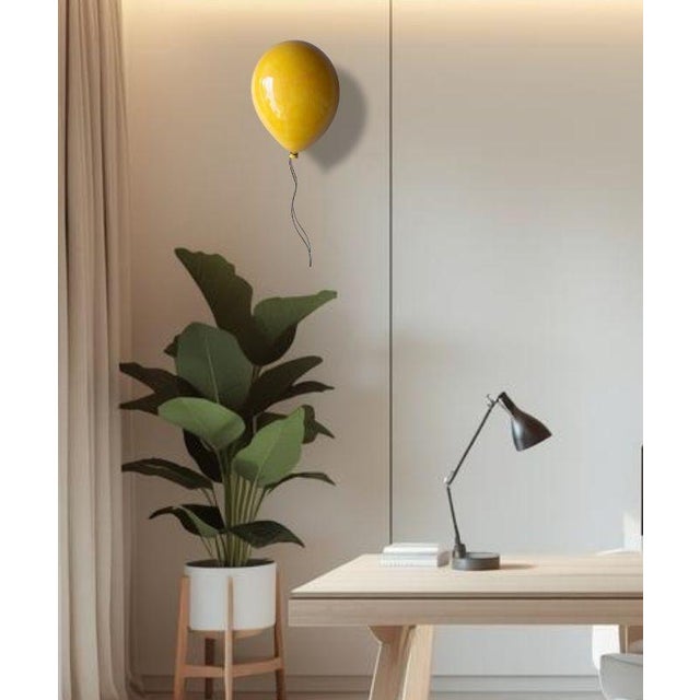 Marigold Yellow Glossy Ceramic Balloon Sculpture by ArtArsouf -Contemporary Handmade, Medium Size For Sale - Image 11 of 15