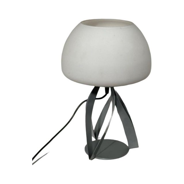 Metal Space Age Mushroom Table Lamp in White with Satin Glass Shade and Metal Base For Sale - Image 7 of 8