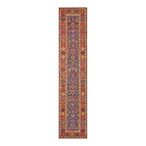 1890s Blue Navy Geometric Tribal Antique W. Persian Kurdish Carpet 3' X 14' Handmade Wool Rug