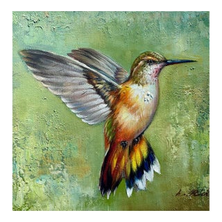 Contemporary Hummingbird, Original Oil on Canvas by L. Richard For Sale