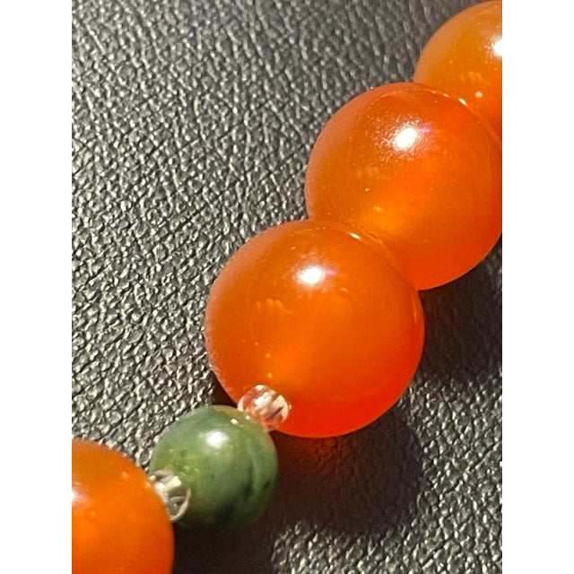 Chinese Gemstone Necklace Red Nanhong Agate Bingju Type (Icey Orange Tangerine). Necklace With Jade Vintage Screw Clasp For Sale - Image 3 of 9
