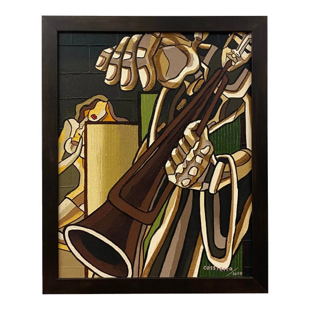 Franklin Cassierra Oil on Canvas Painting Jazz Musician For Sale