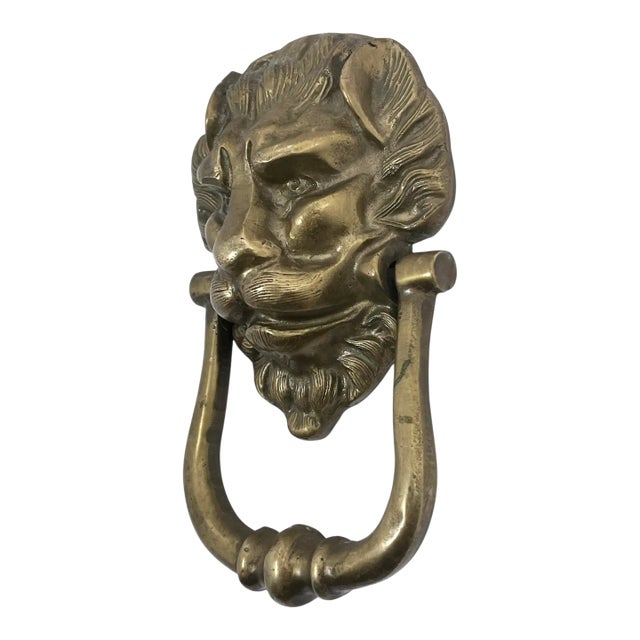 1940s English Brass Lion Head Door Knocker For Sale