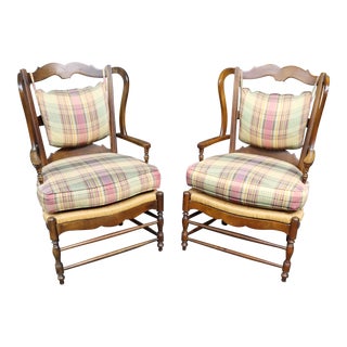 Hickory Chair Co. Country French Rush Seat Armchairs/Pair For Sale