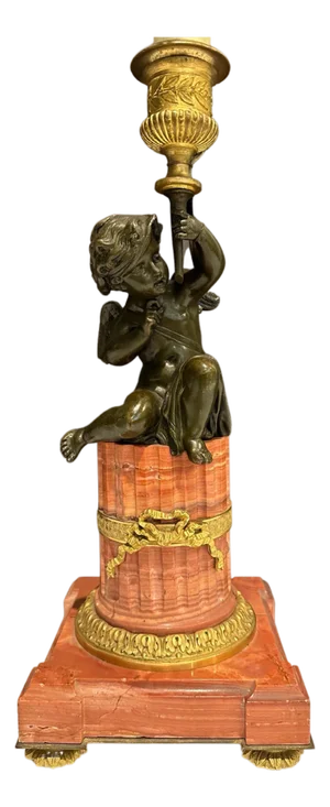 Mid 19th Century Louis XVI Bronze and Marble Figural Lamp