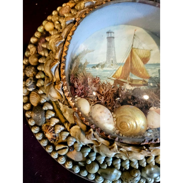 Edwardian Shellwork Valentine Diorama of a Sloop Under Sail For Sale - Image 4 of 10