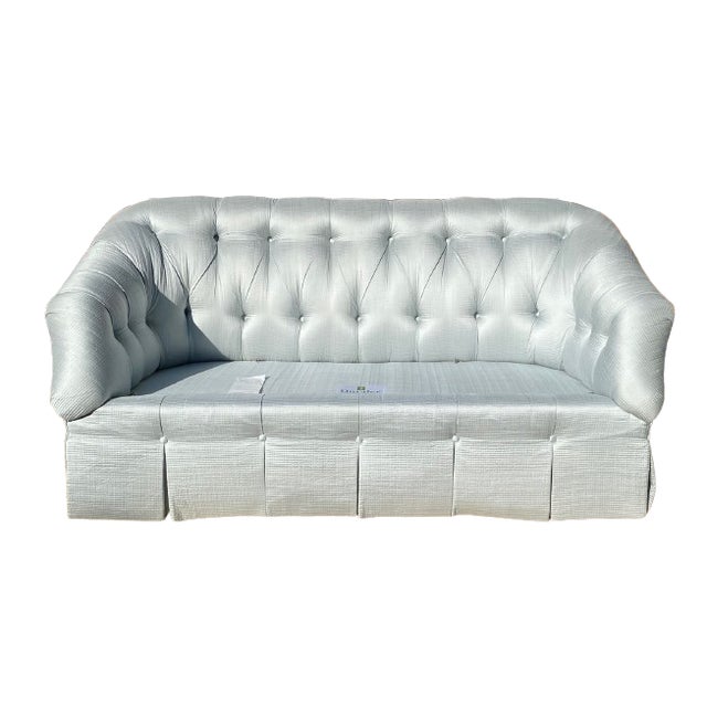 2010s Custom Blue Tufted Sofa With Pleated Skirt For Sale - Image 5 of 15