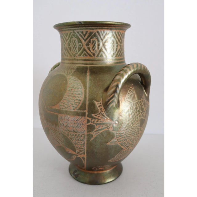 Copper Italian Hand Painted Glazed Ceramic Vase by Riccardo Gatti, 1950s For Sale - Image 8 of 18