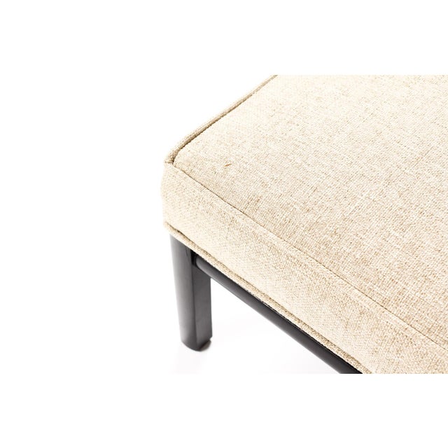 Paint Mid Century Vintage Low Square Ottoman Footstool — Neutral Textile — Black Lacquer — Pair For Sale - Image 7 of 7