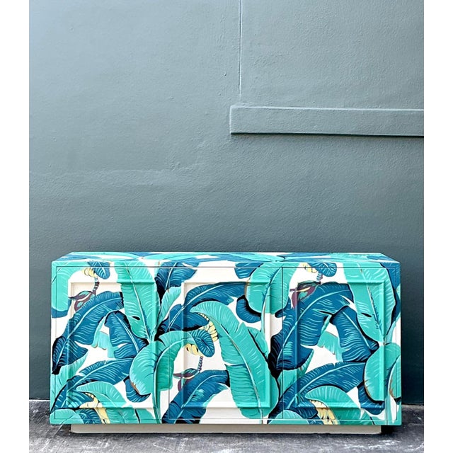 Vintage Boho Hand Painted Palm Frond Credenza For Sale - Image 12 of 14