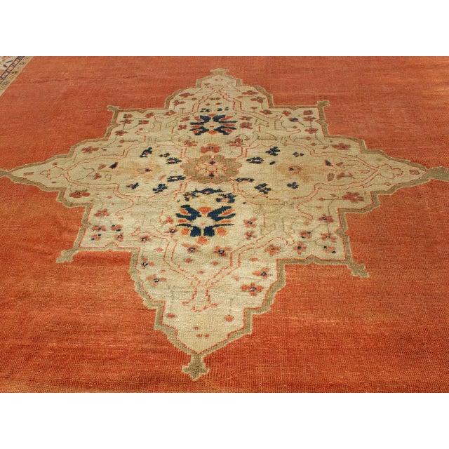 Late 19th Century Antique Ziegler Sultanabad Rug in Soft Orange Background, Ivory and Pops of Navy Blue For Sale - Image 5 of 10
